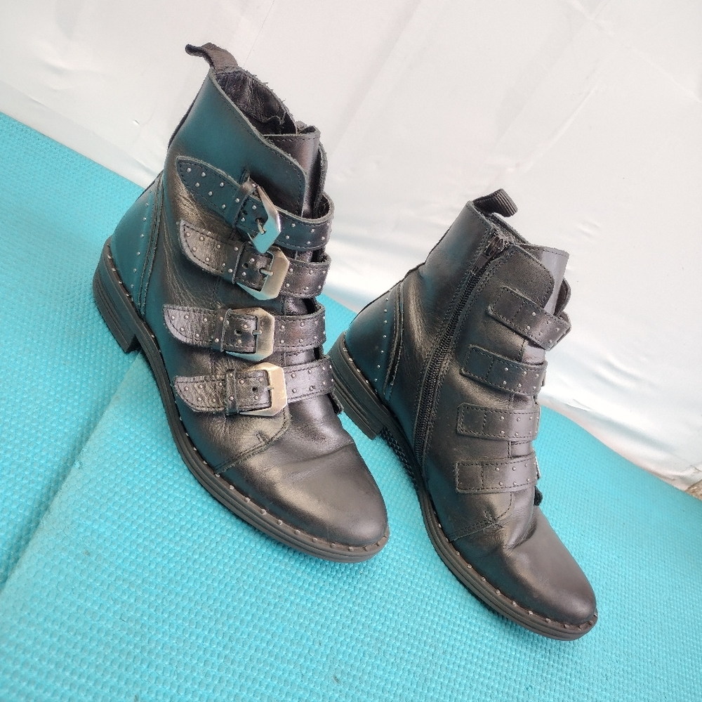 Women's Black Buckle Ankle Boots